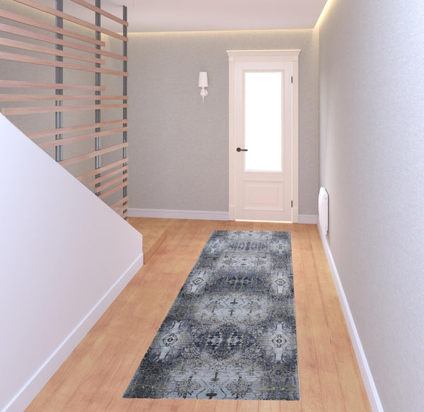 HomeRoots 5' Abstract Blue-Gray and Taupe Area Rug - Stain-Resistant, Durable Design for Modern Spaces 8' Runner 511884