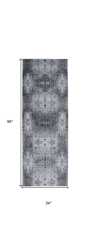 HomeRoots 5' Abstract Blue-Gray and Taupe Area Rug - Stain-Resistant, Durable Design for Modern Spaces 8' Runner 511884