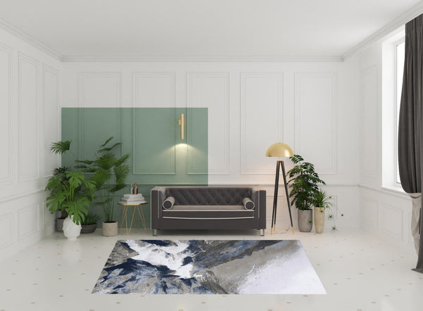 HomeRoots 5' Modern Abstract Blue-Gray and White Stain-Resistant Area Rug for Stylish Living Spaces 7' X 10' 511893