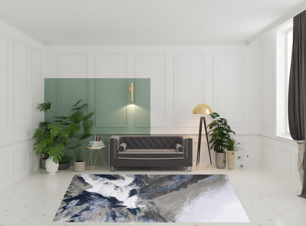 HomeRoots 5' Modern Abstract Blue-Gray and White Stain-Resistant Area Rug for Stylish Living Spaces 8' X 11' 511894