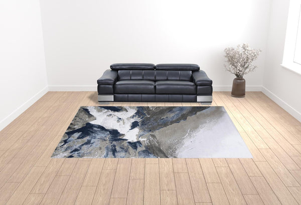 HomeRoots 5' Modern Abstract Blue-Gray and White Stain-Resistant Area Rug for Stylish Living Spaces 10' X 14' 511895