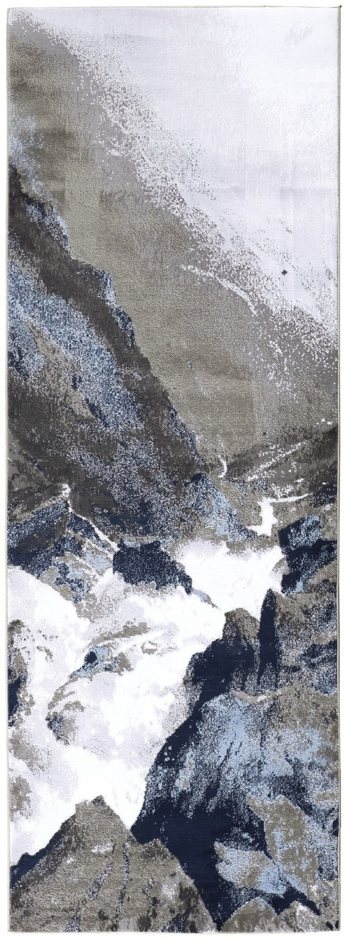 HomeRoots 5' Modern Abstract Blue-Gray and White Stain-Resistant Area Rug for Stylish Living Spaces 8' Runner 511896