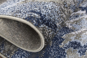 HomeRoots 5' Modern Abstract Blue-Gray and White Stain-Resistant Area Rug for Stylish Living Spaces 8' Runner 511896