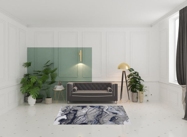 HomeRoots 5' Abstract Blue-Gray and Ivory Area Rug – Soft, Stain-Resistant Design for Modern Living Spaces 5' X 7' 511898