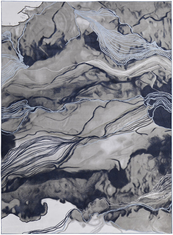 HomeRoots 5' Abstract Blue-Gray and Ivory Area Rug – Soft, Stain-Resistant Design for Modern Living Spaces 7' X 10' 511899