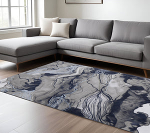 HomeRoots 5' Abstract Blue-Gray and Ivory Area Rug – Soft, Stain-Resistant Design for Modern Living Spaces 7' X 10' 511899