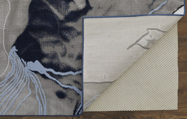 HomeRoots 5' Abstract Blue-Gray and Ivory Area Rug – Soft, Stain-Resistant Design for Modern Living Spaces 7' X 10' 511899