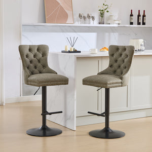 English Elm A&A Furniture Aged Olive Green Swivel Barstools, Adjustable 26"-33" Height, Set Of 2 For Home Bars W1143P195202