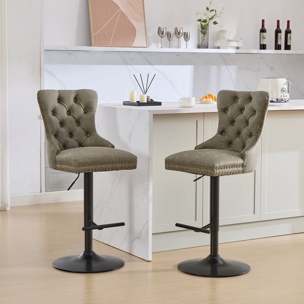 English Elm A&A Furniture Aged Olive Green Swivel Barstools, Adjustable 26"-33" Height, Set Of 2 For Home Bars W1143P195202