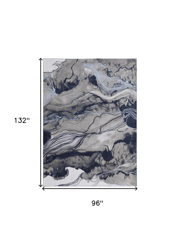 HomeRoots 5' Abstract Blue-Gray and Ivory Area Rug – Soft, Stain-Resistant Design for Modern Living Spaces 8' X 11' 511900