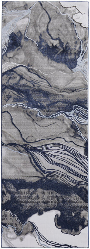 HomeRoots 5' Abstract Blue-Gray and Ivory Area Rug – Soft, Stain-Resistant Design for Modern Living Spaces 8' Runner 511902