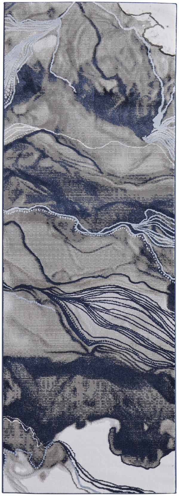 HomeRoots 5' Abstract Blue-Gray and Ivory Area Rug – Soft, Stain-Resistant Design for Modern Living Spaces 8' Runner 511902