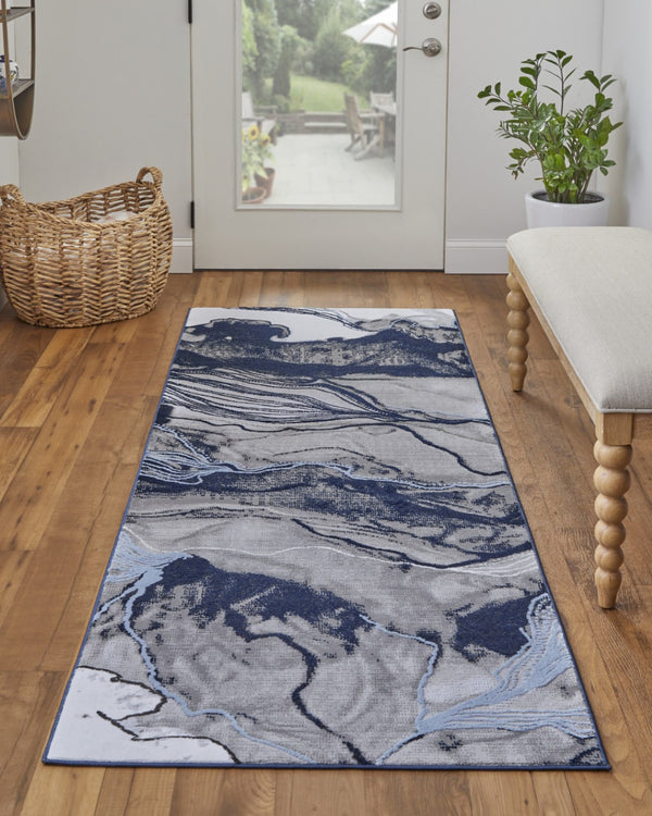 HomeRoots 5' Abstract Blue-Gray and Ivory Area Rug – Soft, Stain-Resistant Design for Modern Living Spaces 8' Runner 511902