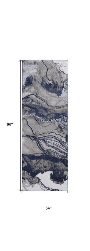 HomeRoots 5' Abstract Blue-Gray and Ivory Area Rug – Soft, Stain-Resistant Design for Modern Living Spaces 8' Runner 511902