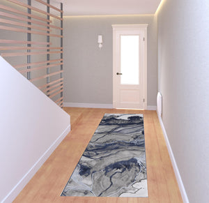 HomeRoots 5' Abstract Blue-Gray and Ivory Area Rug – Soft, Stain-Resistant Design for Modern Living Spaces 8' Runner 511902