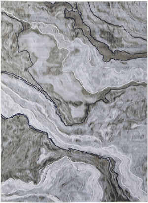 HomeRoots 5' Contemporary Ivory Blue and Gray Abstract Area Rug - Soft, Durable, Stain-Resistant Design for Homes 5' X 7' 511904