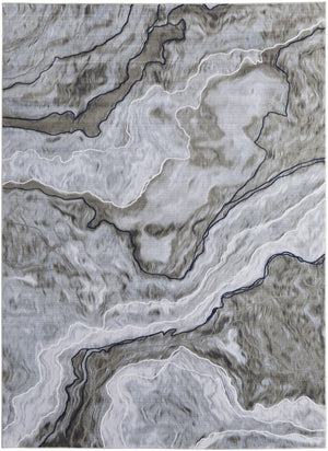 HomeRoots 5' Contemporary Ivory Blue and Gray Abstract Area Rug - Soft, Durable, Stain-Resistant Design for Homes 5' X 7' 511904