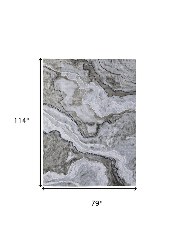 HomeRoots 5' Contemporary Ivory Blue and Gray Abstract Area Rug - Soft, Durable, Stain-Resistant Design for Homes 7' X 10' 511905