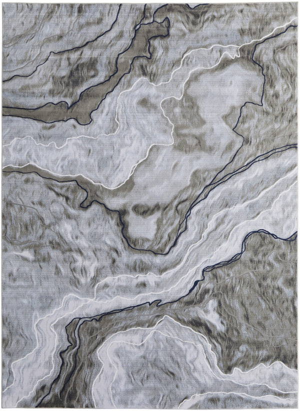 HomeRoots 5' Contemporary Ivory Blue and Gray Abstract Area Rug - Soft, Durable, Stain-Resistant Design for Homes 7' X 10' 511905