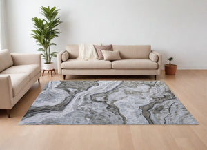 HomeRoots 5' Contemporary Ivory Blue and Gray Abstract Area Rug - Soft, Durable, Stain-Resistant Design for Homes 7' X 10' 511905