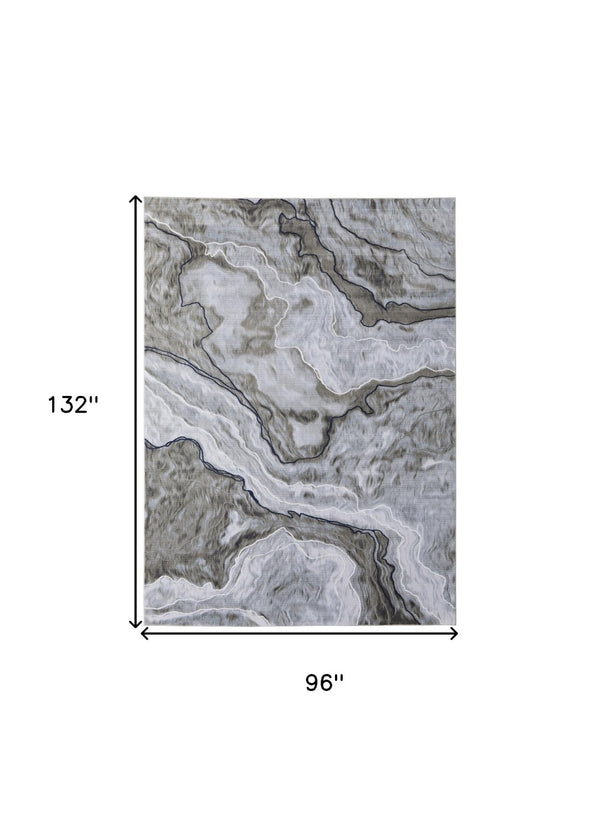 HomeRoots 5' Contemporary Ivory Blue and Gray Abstract Area Rug - Soft, Durable, Stain-Resistant Design for Homes 8' X 11' 511906