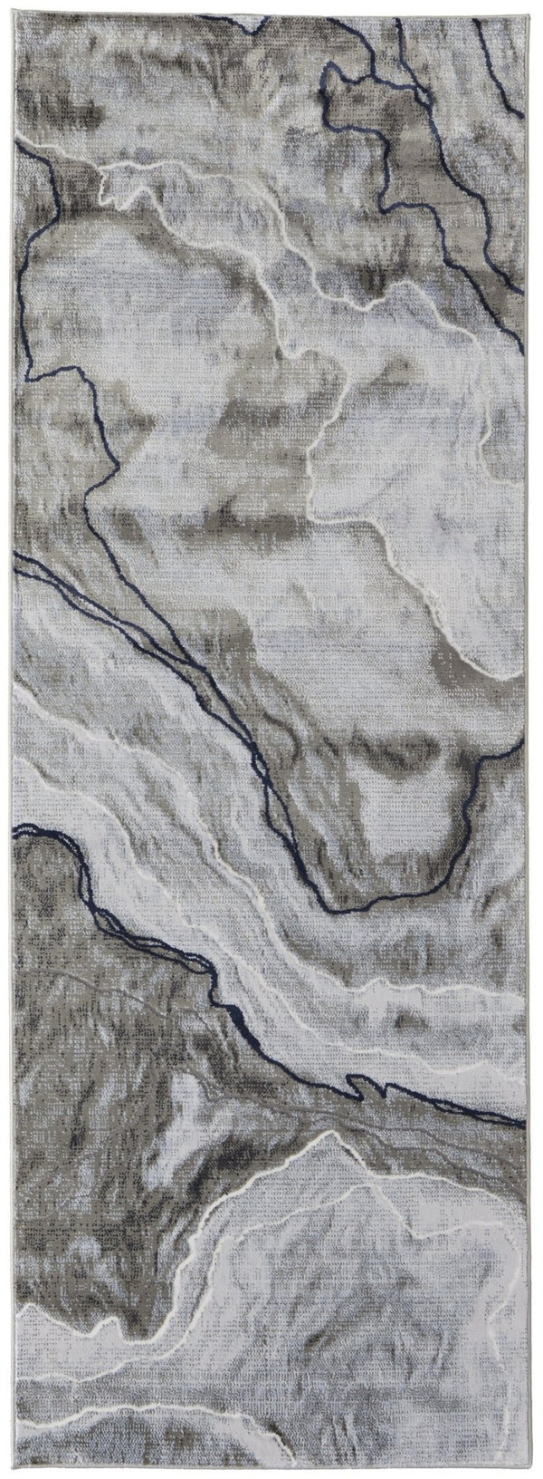 HomeRoots 5' Contemporary Ivory Blue and Gray Abstract Area Rug - Soft, Durable, Stain-Resistant Design for Homes 8' Runner 511908