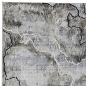 HomeRoots 5' Contemporary Ivory Blue and Gray Abstract Area Rug - Soft, Durable, Stain-Resistant Design for Homes 8' Runner 511908