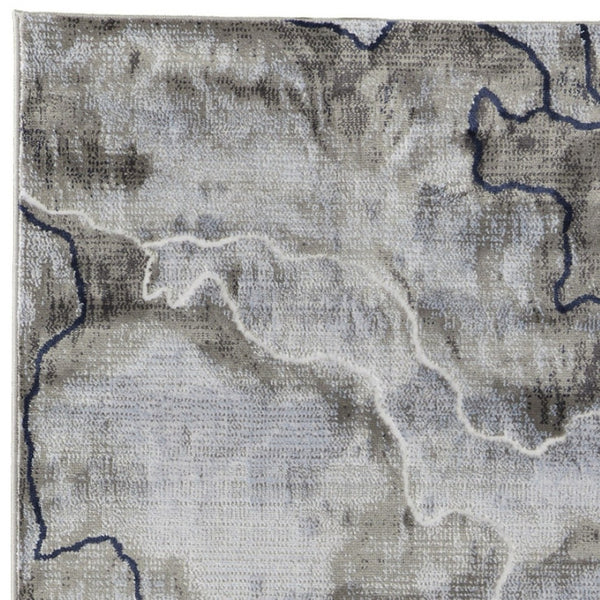 HomeRoots 5' Contemporary Ivory Blue and Gray Abstract Area Rug - Soft, Durable, Stain-Resistant Design for Homes 8' Runner 511908