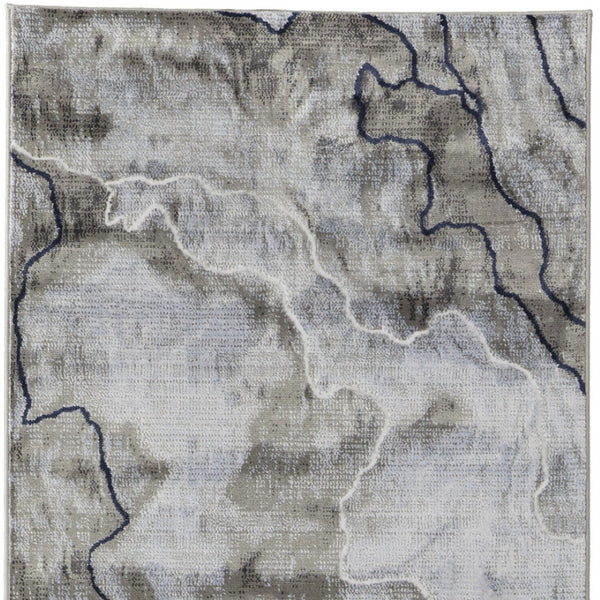 HomeRoots 5' Contemporary Ivory Blue and Gray Abstract Area Rug - Soft, Durable, Stain-Resistant Design for Homes 8' Runner 511908