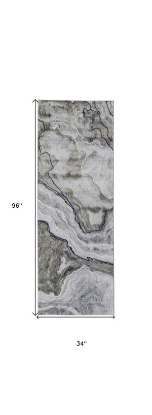 HomeRoots 5' Contemporary Ivory Blue and Gray Abstract Area Rug - Soft, Durable, Stain-Resistant Design for Homes 8' Runner 511908