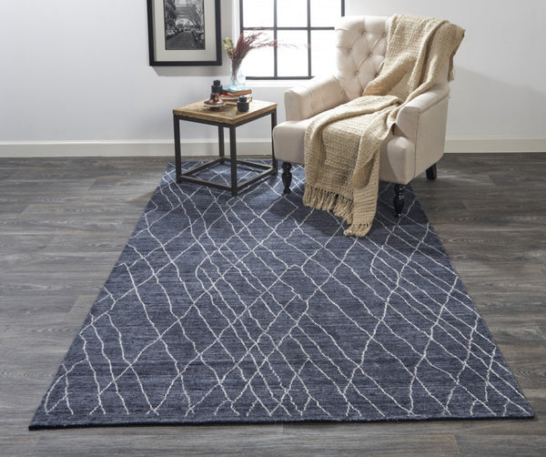 HomeRoots 5' Blue and Ivory Hand-Woven Abstract Area Rug - Artisan Crafted Elegance for Modern Spaces 5' X 8' 511916