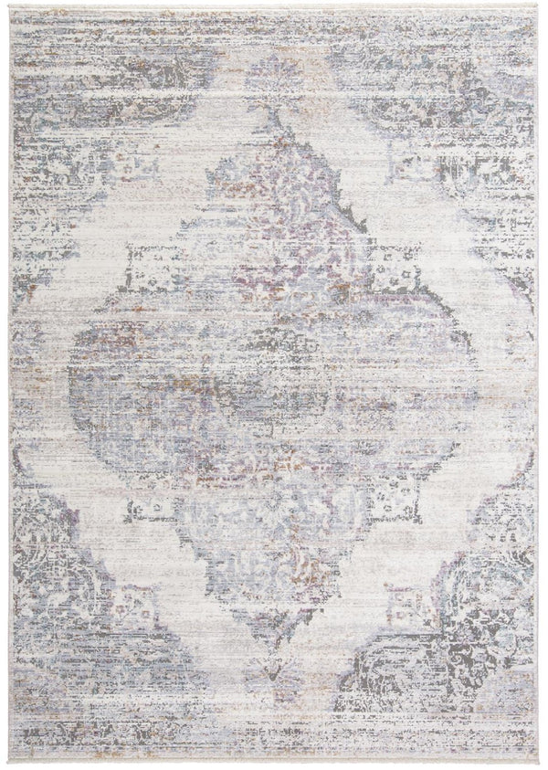 HomeRoots 10' Contemporary Ivory Gray and Pink Abstract Distressed Area Rug with Stylish Fringe Accents 10' X 14' 511967