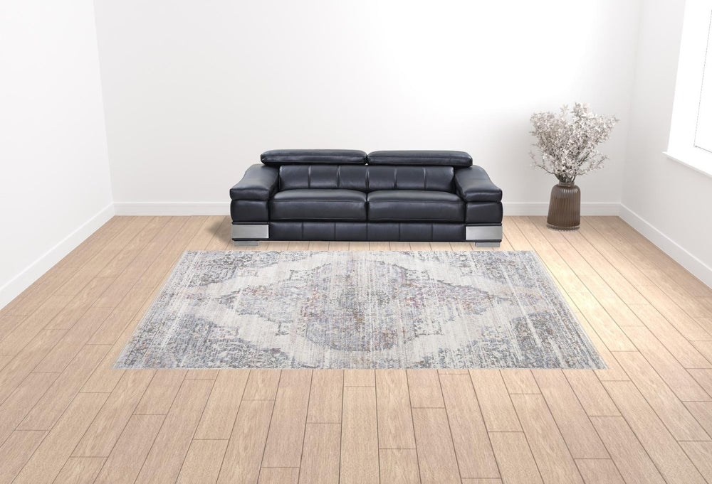 HomeRoots 10' Contemporary Ivory Gray and Pink Abstract Distressed Area Rug with Stylish Fringe Accents 10' X 14' 511967