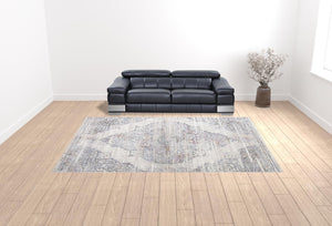 HomeRoots 10' Contemporary Ivory Gray and Pink Abstract Distressed Area Rug with Stylish Fringe Accents 10' X 14' 511967