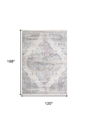 HomeRoots 10' Contemporary Ivory Gray and Pink Abstract Distressed Area Rug with Stylish Fringe Accents 10' X 14' 511967