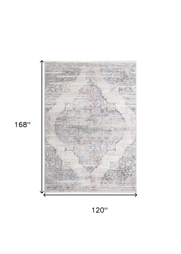 HomeRoots 10' Contemporary Ivory Gray and Pink Abstract Distressed Area Rug with Stylish Fringe Accents 10' X 14' 511967