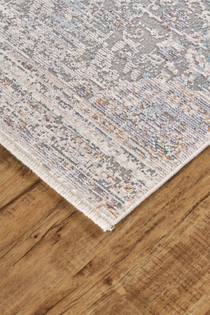 HomeRoots 10' Contemporary Ivory Gray and Pink Abstract Distressed Area Rug with Stylish Fringe Accents 10' X 14' 511967