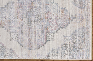 HomeRoots 10' Contemporary Ivory Gray and Pink Abstract Distressed Area Rug with Stylish Fringe Accents 10' X 14' 511967