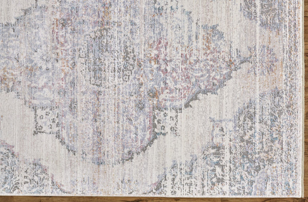 HomeRoots 10' Contemporary Ivory Gray and Pink Abstract Distressed Area Rug with Stylish Fringe Accents 10' X 14' 511967