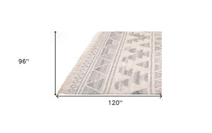 Homeroots 8' X 10' Ivory Gray And Blue Wool Geometric Dhurrie Flatweave Handmade Area Rug With Fringe  Wool 511987