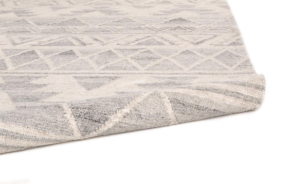 Homeroots 8' X 10' Ivory Gray And Blue Wool Geometric Dhurrie Flatweave Handmade Area Rug With Fringe  Wool 511987