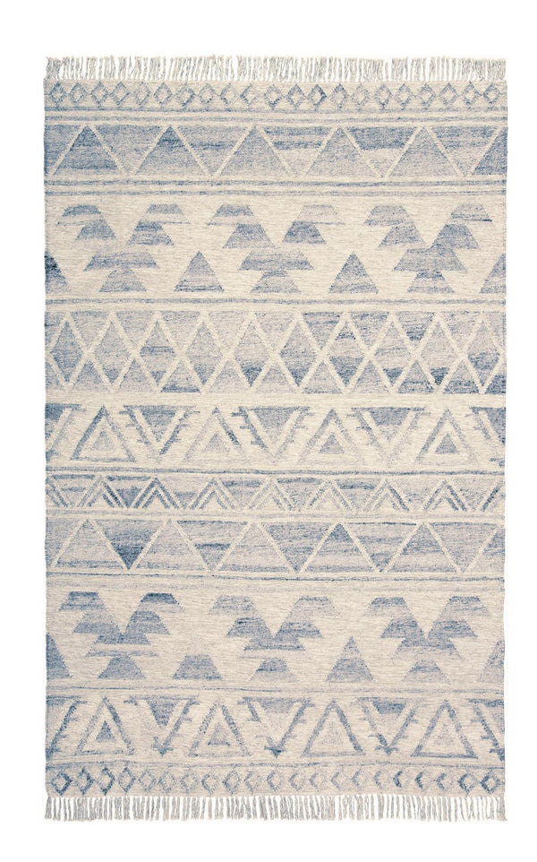 Homeroots 9' X 12' Blue And Ivory Wool Geometric Flatweave Handmade Area Rug With Fringe  Wool 511988