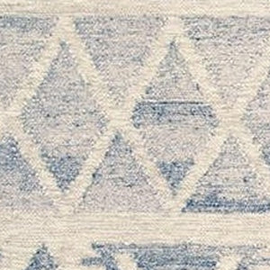 Homeroots 9' X 12' Blue And Ivory Wool Geometric Flatweave Handmade Area Rug With Fringe  Wool 511988