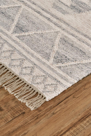 Homeroots 9' X 12' Blue And Ivory Wool Geometric Flatweave Handmade Area Rug With Fringe  Wool 511988