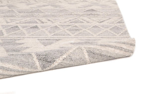 Homeroots 9' X 12' Blue And Ivory Wool Geometric Flatweave Handmade Area Rug With Fringe  Wool 511988