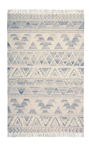 Homeroots 10' X 14' Blue And Ivory Wool Geometric Flatweave Handmade Area Rug With Fringe  Wool 511989
