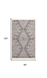 Homeroots 8' X 10' Gray Ivory And Blue Wool Geometric Dhurrie Flatweave Handmade Area Rug With Fringe  Wool 511991