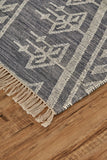 Homeroots 8' X 10' Gray Ivory And Blue Wool Geometric Dhurrie Flatweave Handmade Area Rug With Fringe  Wool 511991