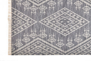 HomeRoots 9' Handmade Wool Geometric Dhurrie Area Rug in Gray, Ivory & Blue – Elegant Flatweave Design 9' X 12' 511992
