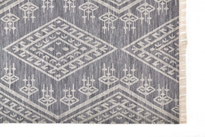 HomeRoots 9' Handmade Wool Geometric Dhurrie Area Rug in Gray, Ivory & Blue – Elegant Flatweave Design 9' X 12' 511992